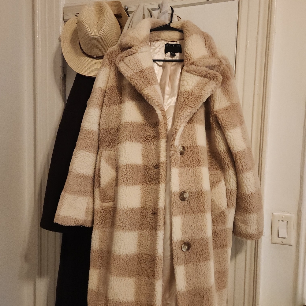 Bernardo Checked Teddy Coat Beige Plaid Size 2X NEW